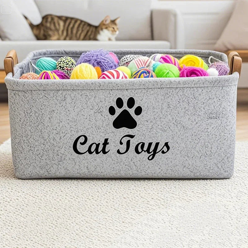 Felt Cat Toy Storage Basket