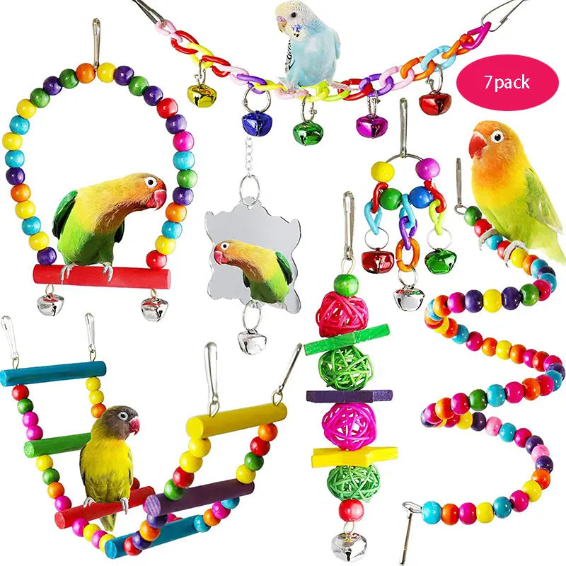 7-Piece Parrot Cage Toy Set